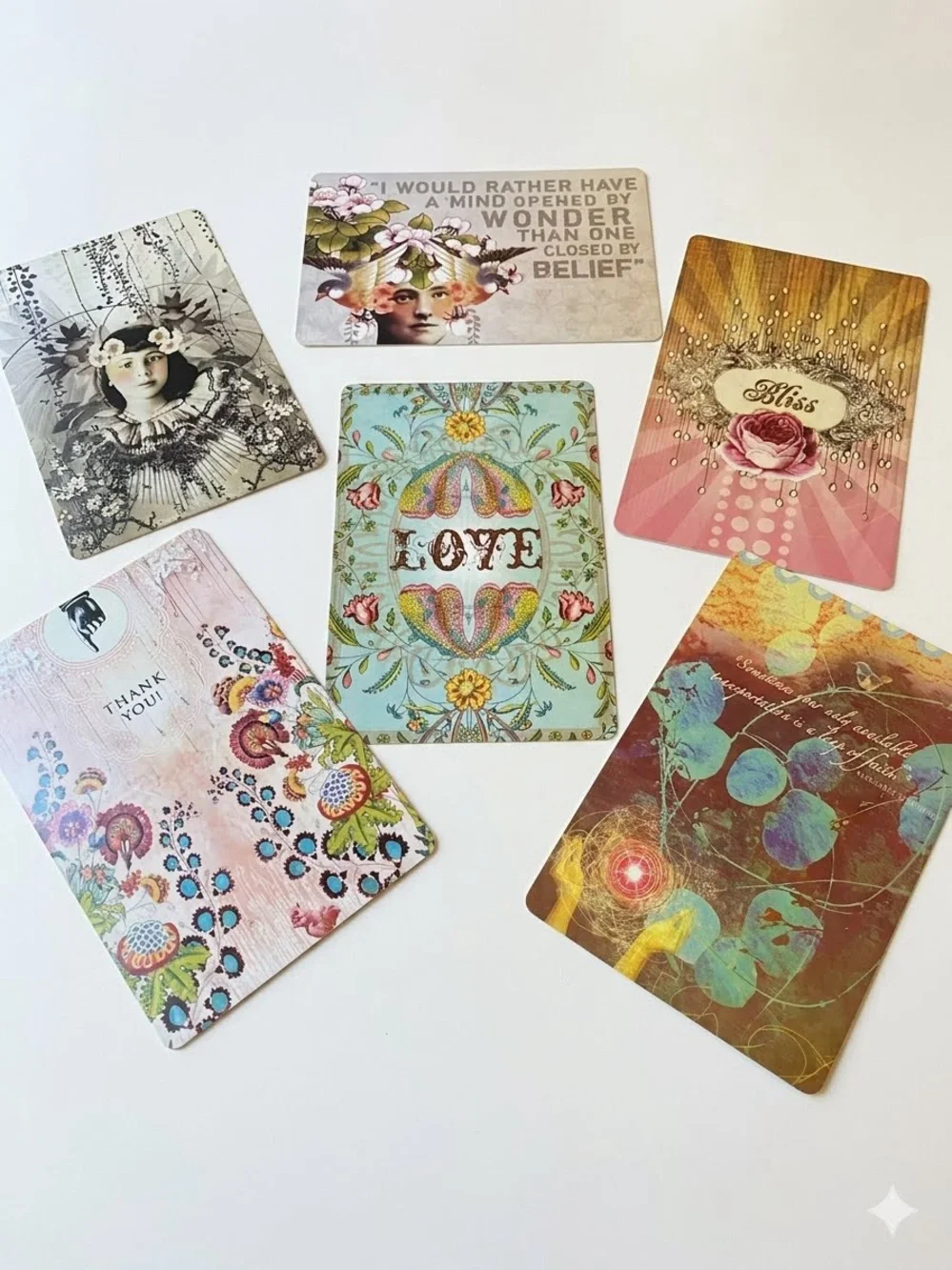 VTG PAPAYA! Art Postcard Set Mixed Media Floral Vintage Boho Lot of 6